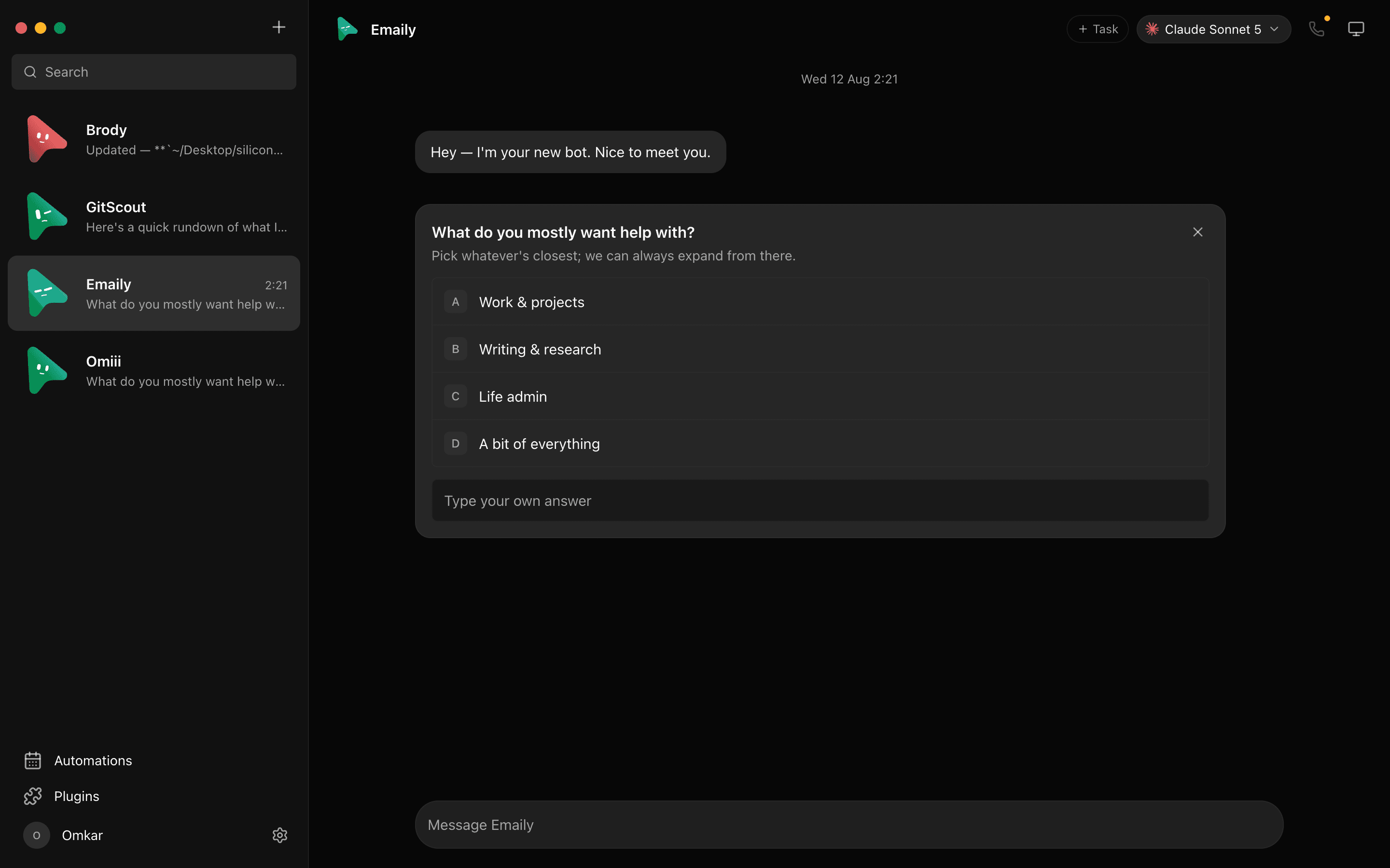 A MausBot approval card asking Allow or Deny before a bot runs a shell command